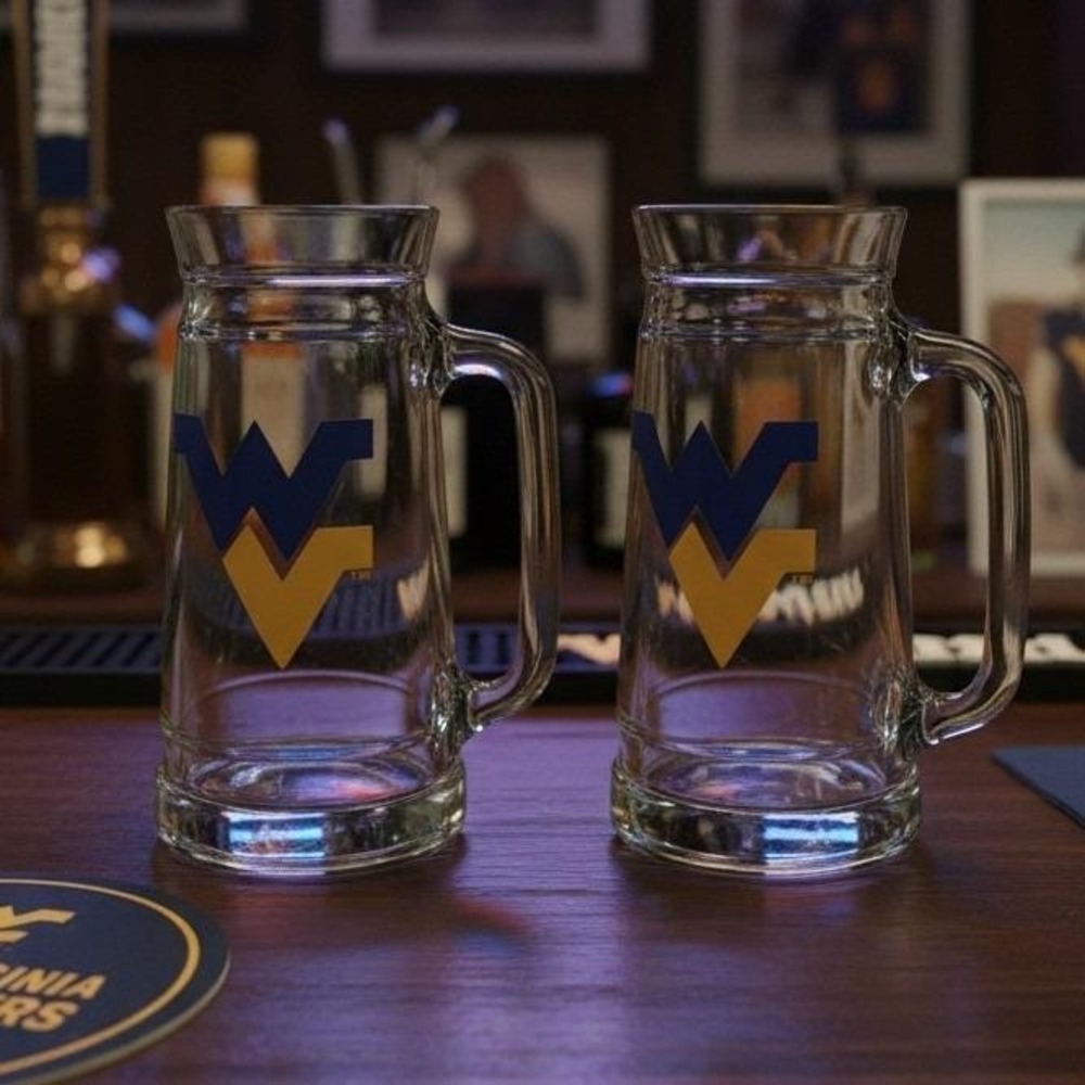 West Virginia University WVU Mountaineers Mug Vintage Beer Mug 7" Tall‎ Set of 2